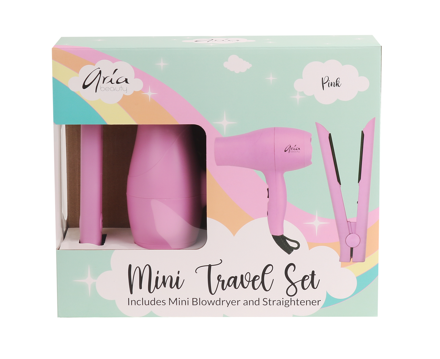 Aria - Mini Blowdryer & Straightener Travel Set - Pink