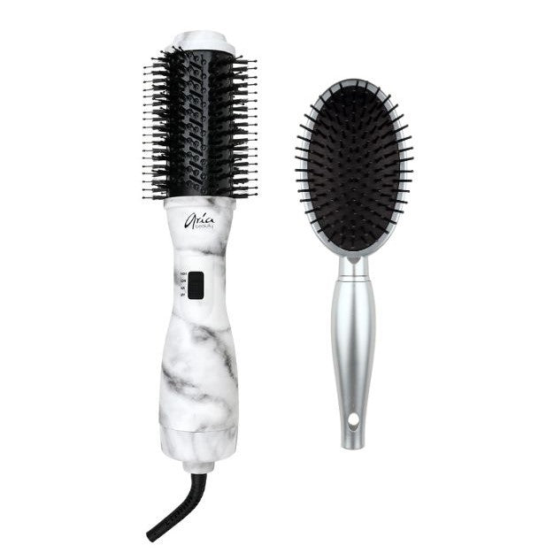 Aria Bundle - Marble Blowdry Brush (GRAY) + Silver Luxe Oval Detangling Brush